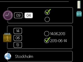 4 24 h 12 h komfortläge2.2 Värde som ska ändras ekonomi normal lyx Alternativ I en meny med alternativ visas det valda alternativet med en grön bock. För att välja annat alternativ: 1.