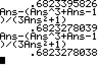 Pröva metoden på den ekvation vi hade tidigare x 3 + x - 1 = 0 Du har då startvärde x 1 = 1 och f(x) = x 3 + x 1 dvs f (x) = 3x 2 + 1 Eftersom du ska upprepa beräkningarna fler gånger använder du