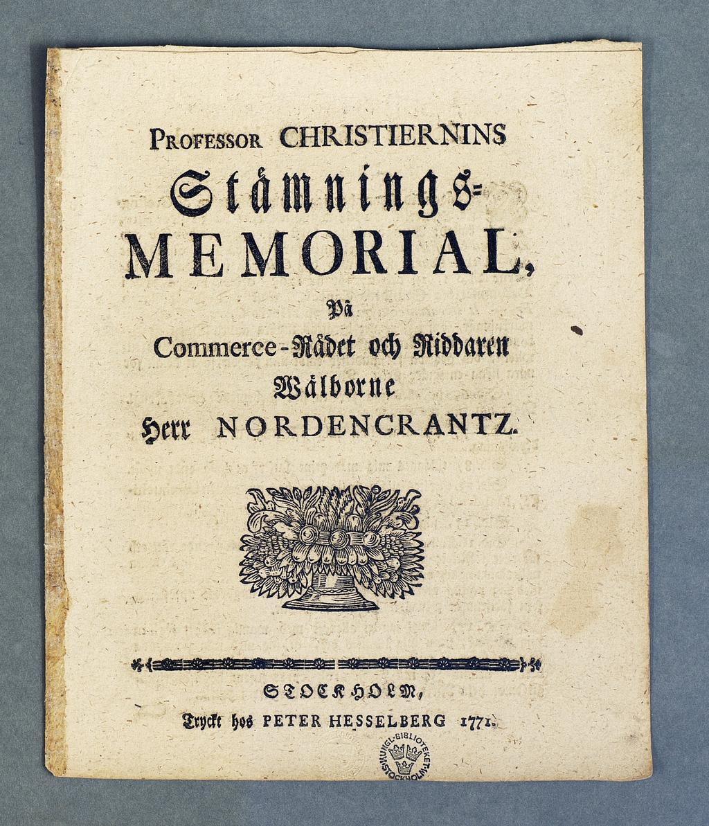 P r o fe sso r CHRISTIERNINS eniwniiiöf M E M ORI AL Commerce-Sifött 0# 9tfö&öWtt SBål&otne