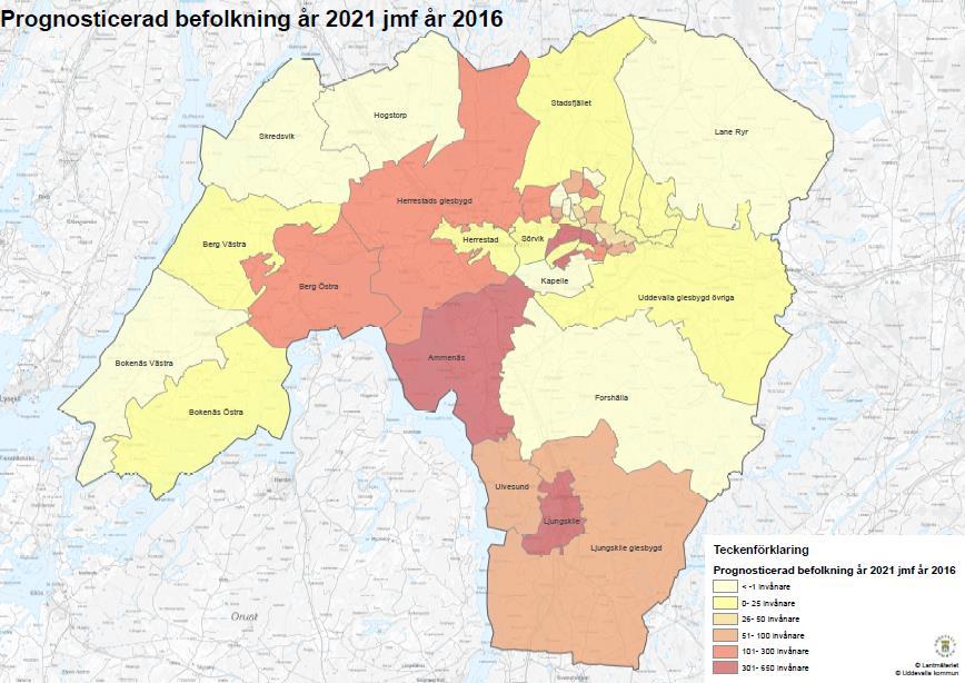 Kartan illustrerar invånarantalets förväntade