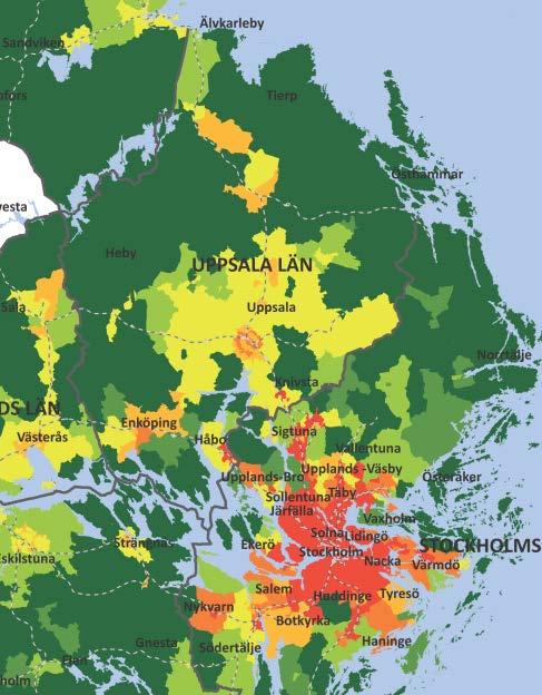 De två högra kartorna visar tillgänglighet med kollektivtrafik 2010 och 2030.