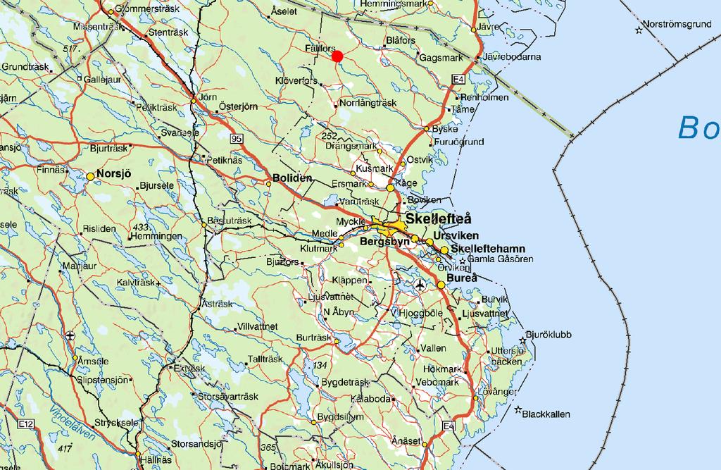 Bilaga - projekt Anläggning av ny utkiksplats på södra sidan fallet i Fällfors, Byskeälven Bakgrund Fällfors ligger vid Byskeälven inom Skellefteå kommun cirka 35 km från kusten (figur 1).