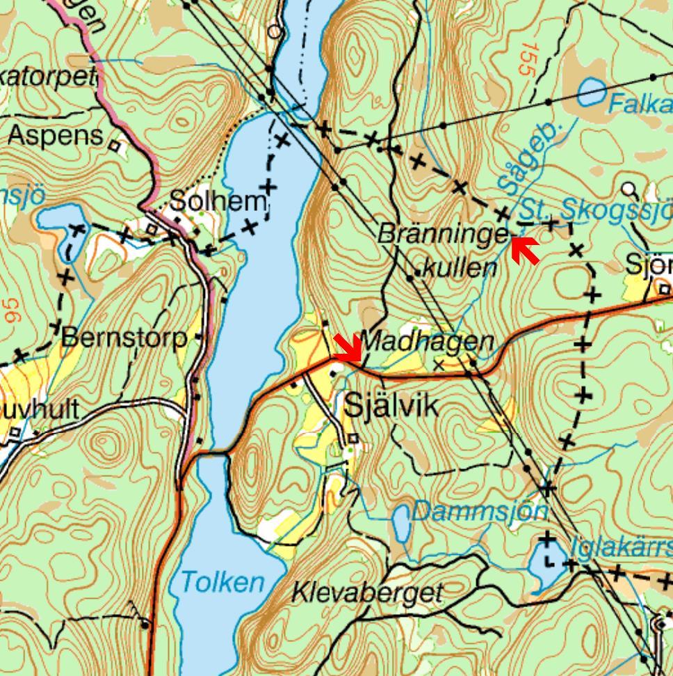 Sågebäcken (uppströms väg 804) Bäcken har inventerats från väg 804 upp till där de två övre delgrenarna rinner samman vid gränsen mellan Västra Götalands och Hallands län.