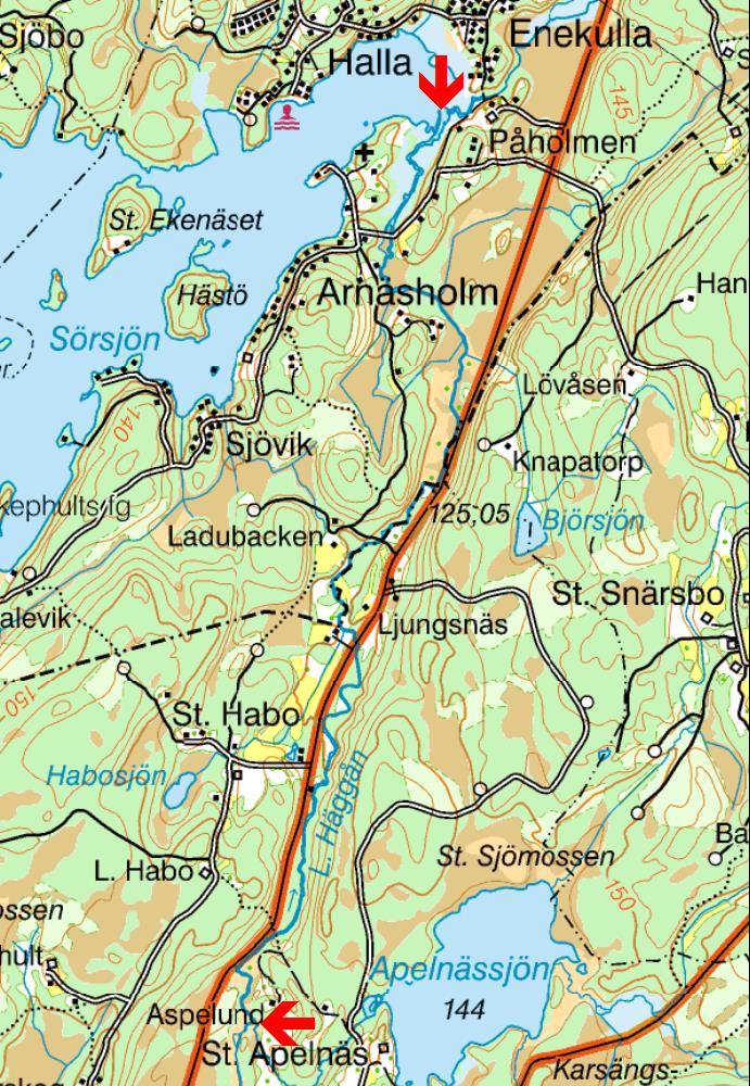 Lilla Häggån Lilla Häggån som mynnar i Frisjön vid Arnäsholm är karterad upp till sammanrinningen med bäcken från Apelnässjön, en sträcka på ca 4,2 km.