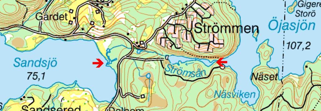 Strömsån (Torestorpsån) Strömsån, som är en delsträcka av Torestorpsån rinner från Öjasjön ner till Sandsjön, en sträcka på ca 1,4 km.