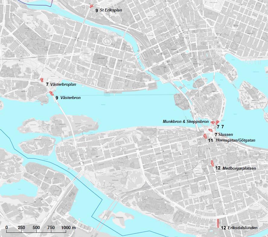 Särskilt olycksdrabbade platser Bland platser som är mer olycksdrabbade 45, utmärker sig nio ställen lite extra varav samtliga ligger i innerstaden.