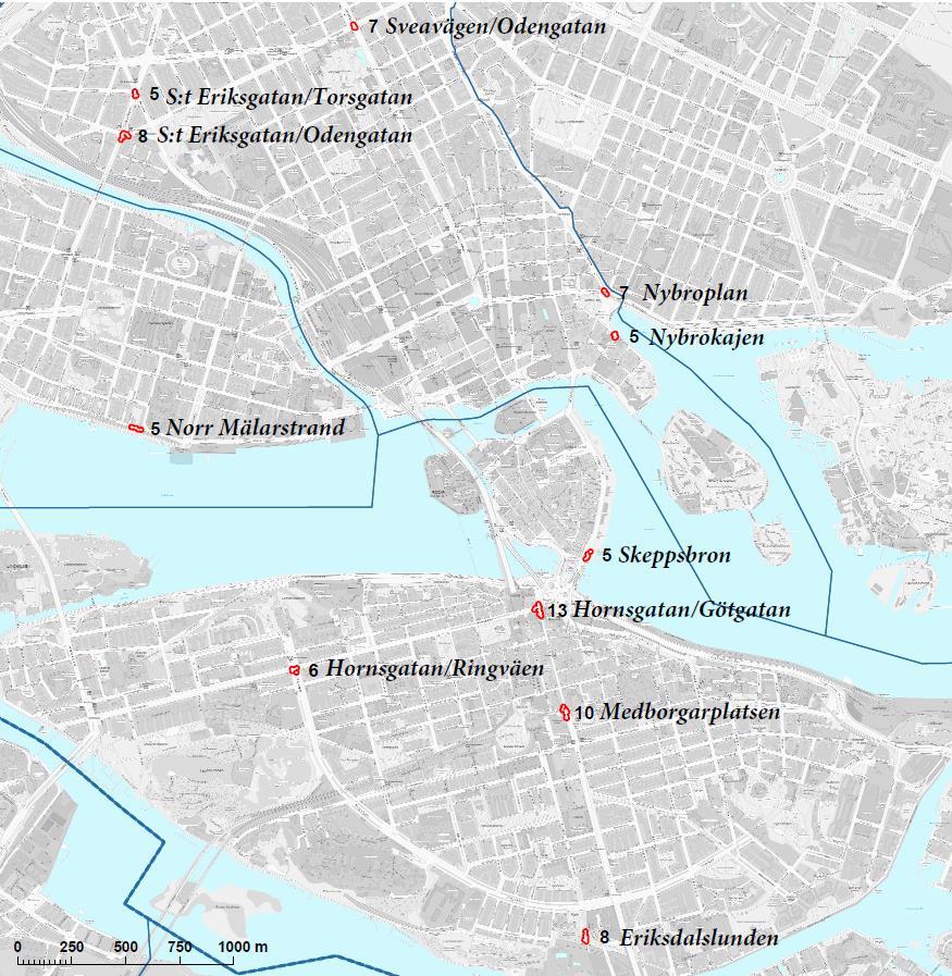 Eriksdalsbadet, se Kartbild 8. Utöver Södermalm syns även platser som Skeppsbron, Nybroviken och korsningen Odengatan/Sveavägen.