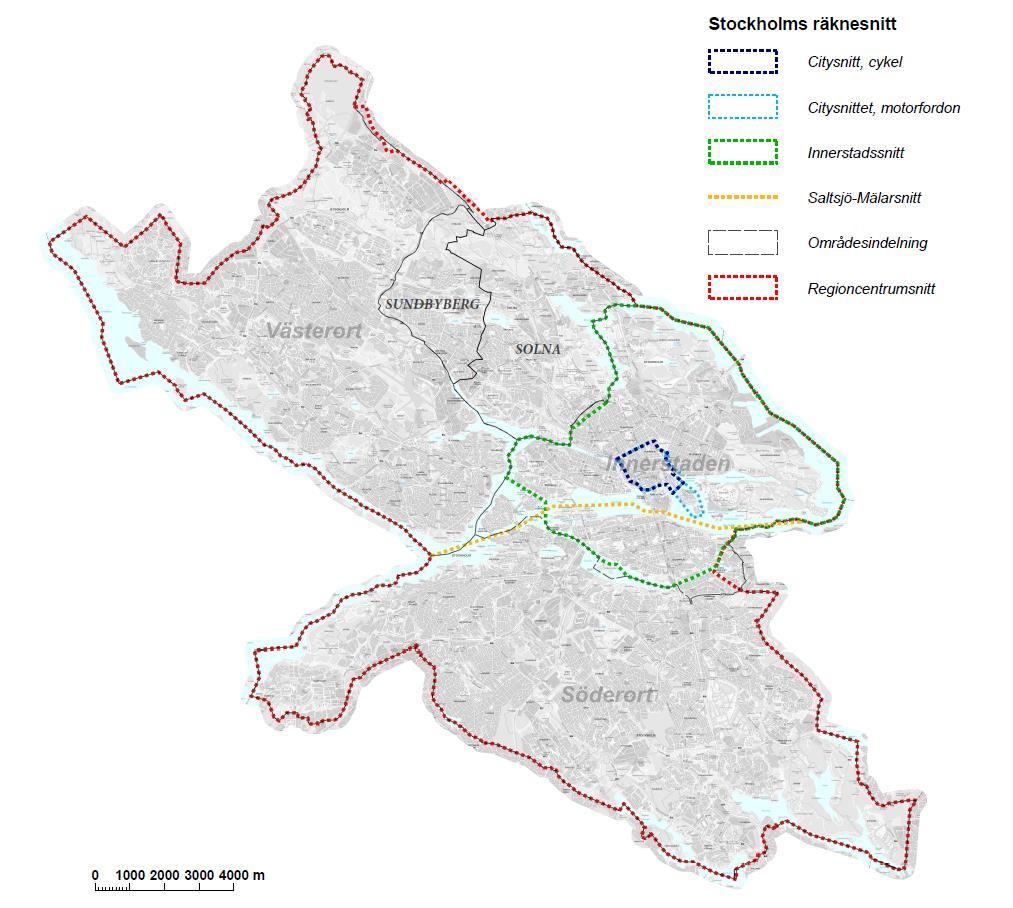 I fördjupningsavsnittet för cykel singelolyckor redovisas cykeltrenden över vissa snitt, vilka finns angivna nedan i Kartbild 2.