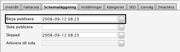 Schemalägg publicering av sida Schemalagd publicering - Start Alla sidor