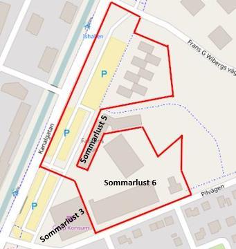 Aktuellt undersökningsområdet ligger inom röd markering (kartor från OpenStreetMap). För detaljerad lokalisering av undersökningsområdet, se ritning 101G1101 i MUR.