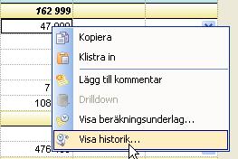 VISA BERÄKNINGSUNDERLAG Om man högerklickar på ett belopp i kolumn 6 och väljer kommandot Visa