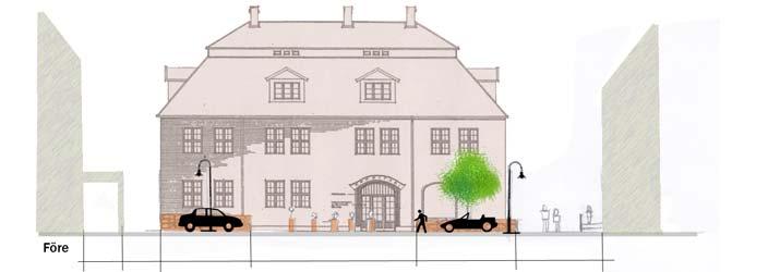 94 Tanken med att ta bort parkeringsrutorna är att parkeringen skall få en tillfällig funktion där bilarna inkräktar på område till för gående och cyklister istället för som det är idag att torget är
