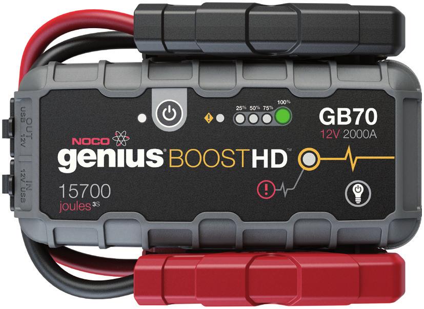 GB70 är lätt och smidig LitiumIon booster som levererar 000 Amp.  Den kan även användas som strömkälla till alla enheter med 1V eller USB laddning.