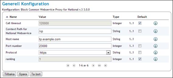 Klicka på knappen Spara när konfigurationen är klar och återgå till Generell konfiguration med knappen Tillbaka Figur: Block Common Webservice Proxy for National 9.7.6.