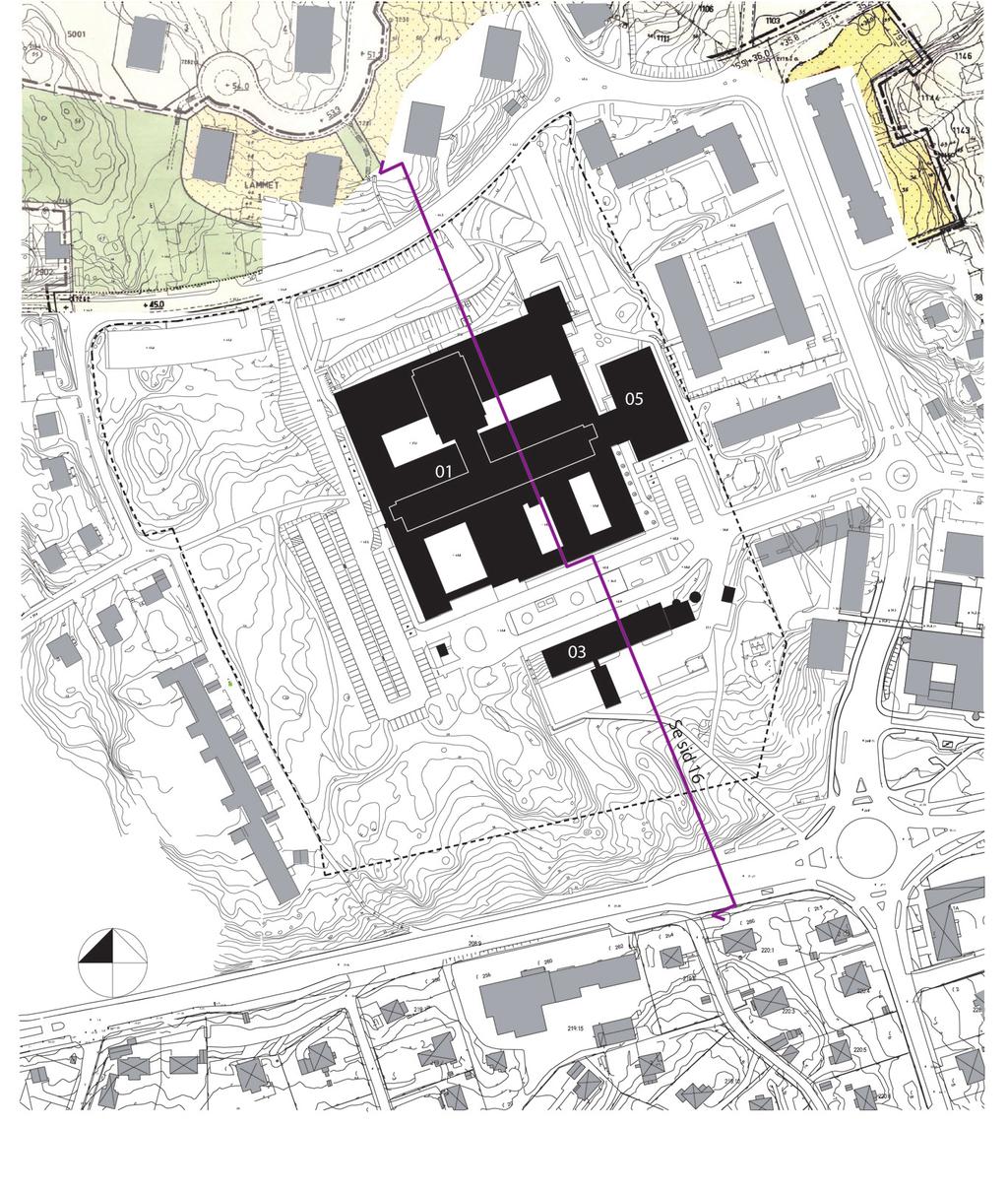 0. FÖRUTSÄTTNINGAR 2. Byggnader Den första delen av Nacka närsjukhus invigdes 1962. (Hus 01 samt köksbyggnaden hus 03 och 04) Arkitekt för den första etappen var Folke Löfström arkitektkontor.