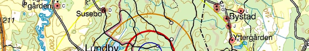 Bifogad: Handling 51_2Lundby isolinjer 200 m totalhöjd.pdf Projekt: Lundby Trädet DECBEL - Karta 8,0 m/s Beräkning: Alternativ 200 meter WindPR version 2.7.