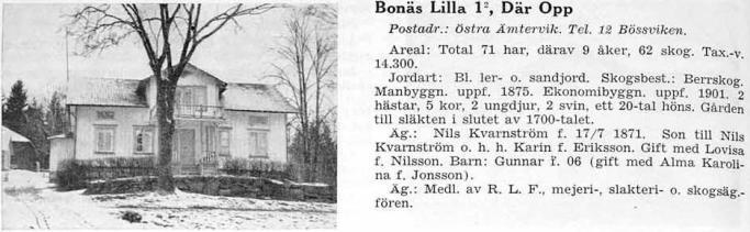 1922 köpt för 4000 kr som hon lånade Anna Elisabet Nilsson f Andersson f1874 3/11 i Sjöbråten i Bråten g1902 20/12 m Nils Johan Nilsson från Svenserudssäter f 1879 23/8 (flytt.