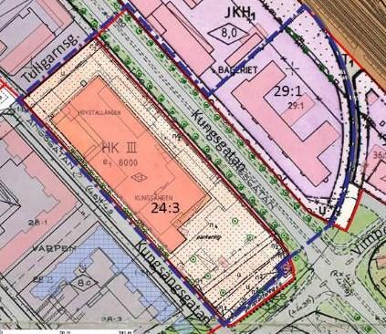 Gällande detaljplaner De två fastigheterna på kvartersmark samt Kungsgatan omfattas av tre olika detaljplaner.