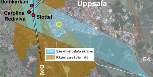 Riksintresse för kulturmiljö Planområdet ligger inte inom något riksintresseområde för kulturmiljö, men läget mitt i en värdefull siktlinje mot Uppsalasiluetten kan ändå påverka riksintresset.