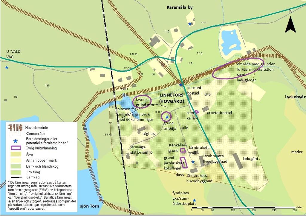 Kärnområde Hovgård/Linnefors Det mest utmärkande och säregna i Linnefors idag är den ståtliga, ståndsmässiga herrgårdsanläggningen som ligger på en höjd i det öppna landskapet och syns på långt håll.