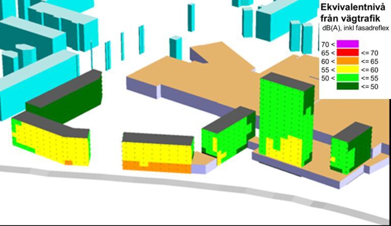 3. Fasadnivåer Trafikbullernivåer har beräknats som fasadnivåer.