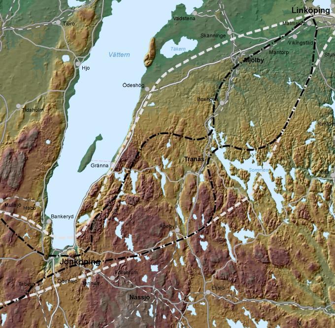 Linköping - Jönköping 120 km dubbelspår Station Tranås och Station Jönköping Anslutning mot Ostlänken i