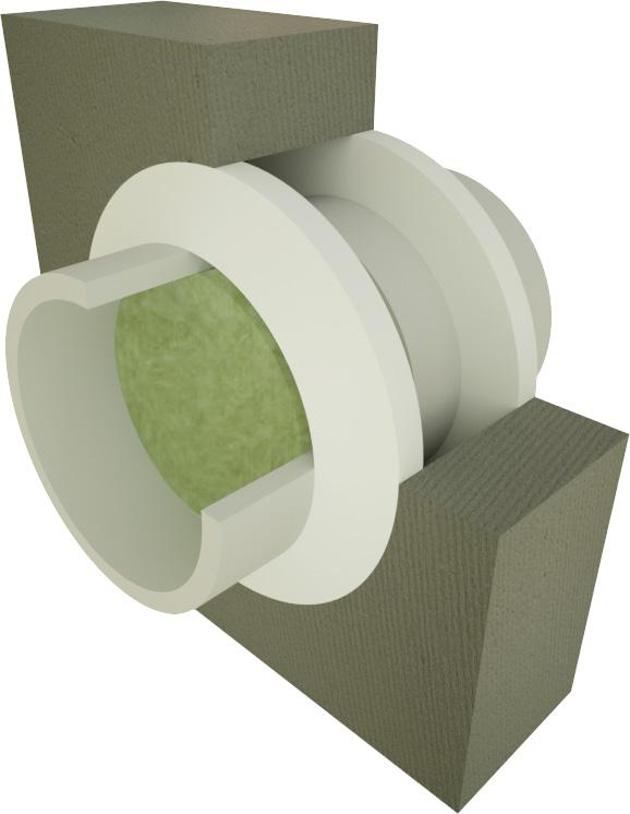 VP-rör dy max 50 mm. 2 Genomföring i betong-, tegel eller lättbetongvägg. FPS Brandskyddsmassa 2 x 60 mm (1 x 120 mm).