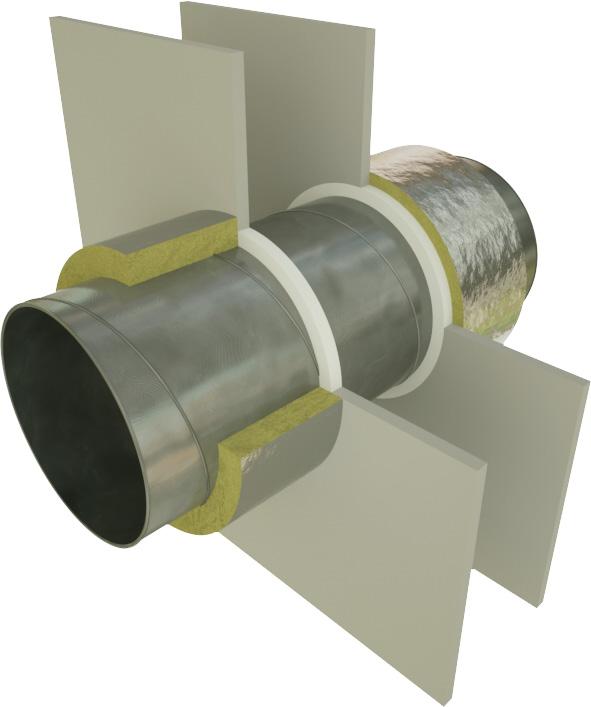 Ventilationsgenomföringar Brandtätning av genomföringar med cirulär eller rektangulär ventilationskanal av stålplåt i väggar.