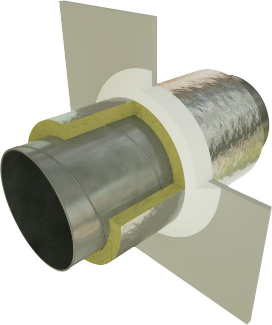 2 Genomföring i gipsvägg med bruten isolering. FPS Brandskyddsmassa, tjocklek 2 x 26 mm.