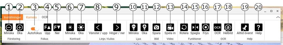 5 Använda mjukvaran 5.1 Funktioner via menyer Applikationen består av ett fönster med flikar och grupper av knappar.