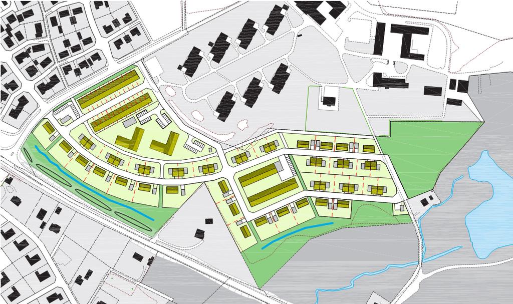 Figur 5. Illustration av föreslagen bebyggelse i planområdet. Inom planområdet prövas, som tidigare nämnt, även möjlighet för öppenvård.