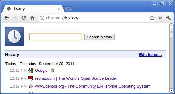 Chrome-kommandon Syfte Skärmbild chrome://history Den här sidan kan också öppnas via Meny > Historik. Kortkommando är Ctrl + H.