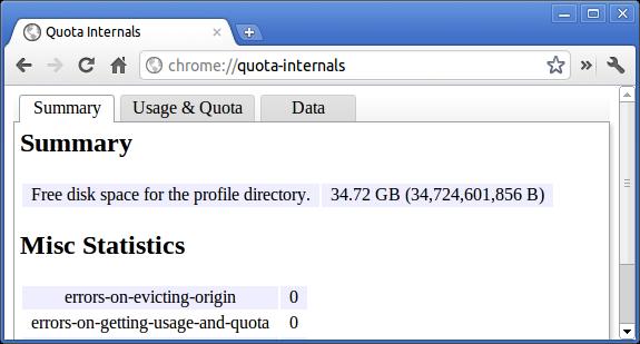 Chrome-kommandon Syfte Skärmbild chrome://quota-internals På den här sidan finns