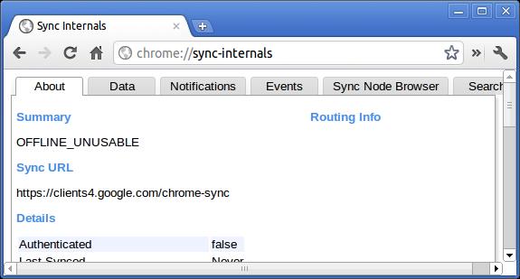 Chrome-kommandon Syfte Skärmbild chrome://sync-internals Här finns information om Chromes synkroniseringsfunktion, inklusive den synkroniseringsadress som används av Google, samt