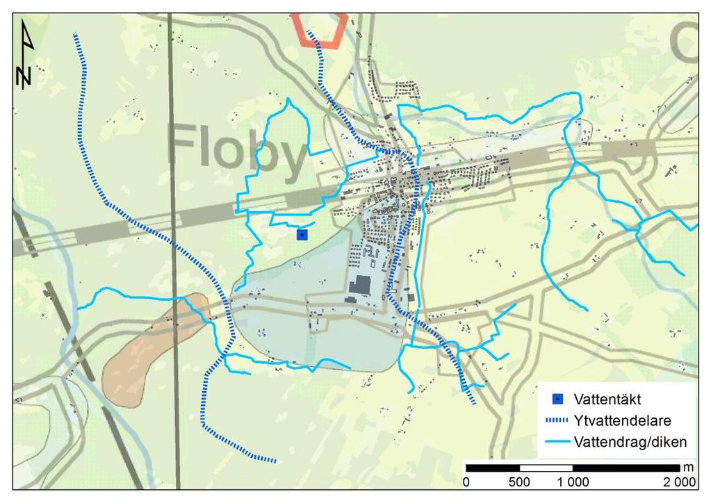 Figur 5. Hydrografisk bild över ytvattnets strömning vid Stockakällan i Floby. 3.