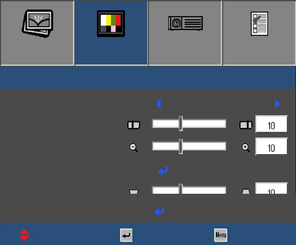 Användarkontroller BILD DISPLAY Inställning ALTERNATIV DISPLAY DISPLAY Format Kantmask Zoom Image Shift V.