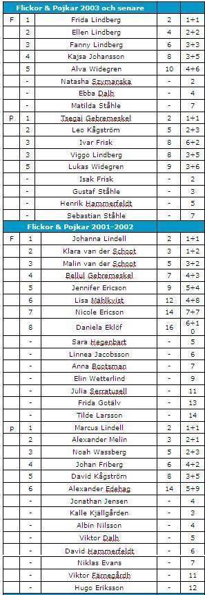 Slutställning Serieterrängen 2010