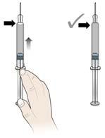 Knacka försiktigt på sprutcylindern med fingrarna tills luftbubblan/luftspringan har stigit till toppen av sprutan.