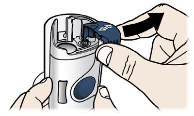E Steg 2: Gör dig klar Öppna den automatiska doseringspumpen genom att föra cylinderampulluckan till höger. Lämna sedan luckan öppen. Tryck inte på startknappen förrän du är klar att injicera.