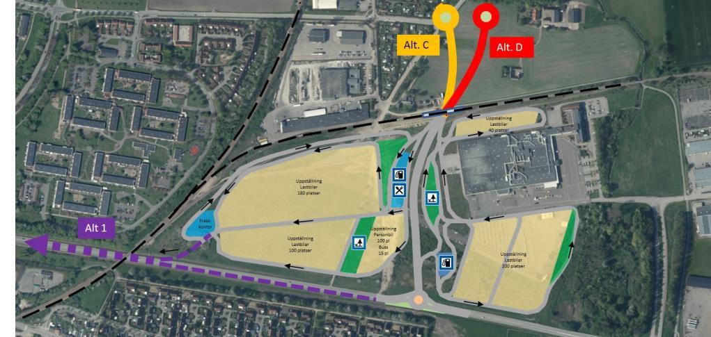 12 (23) Alternativ C och D Ringväg i öster Alternativet innebär att ringvägen följer en vägsträckning enligt de östra alternativen, C och D.