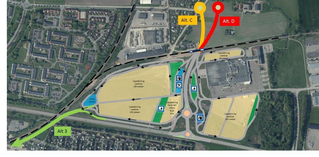 13 (23) Alternativ 2 Alternativet innebär att trafiken från truckcentret mot hamnen ansluts till en cirkulationsplats med rv 9.