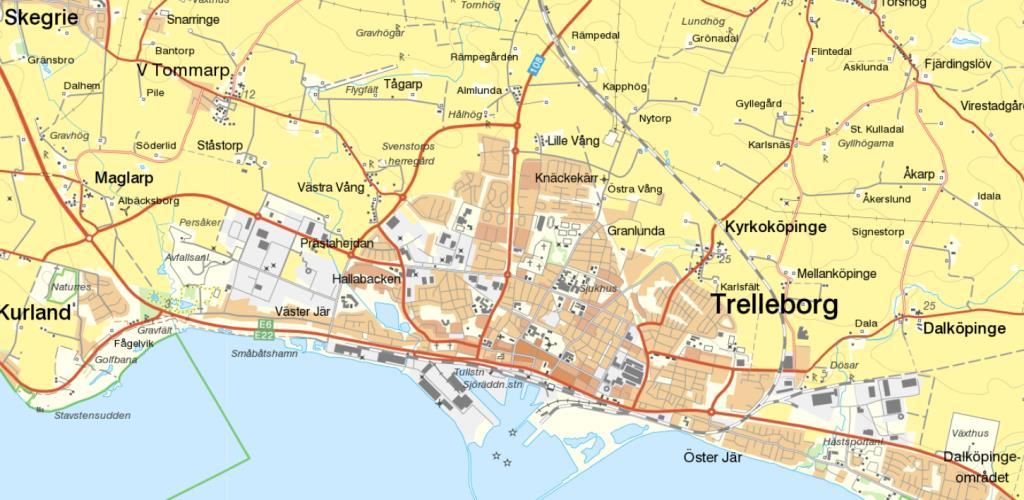 5 (23) Bakgrund Färjehamnen i Trelleborg utvigdas nu till ett läge öster om den nuvarande. Det innebär att tyngdpunkter för trafiken till och från hamnen flyttas österut.