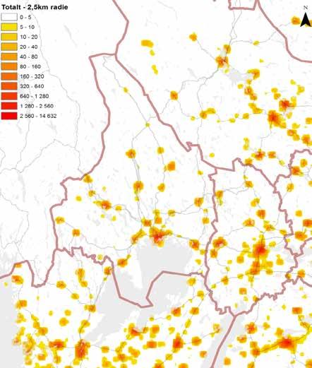 REGIONAL SYSTEMANALYS VÄRMLAND 2017 På kartan nedan (Figur 31) redovisas täthet för arbetsplatser i Värmland.