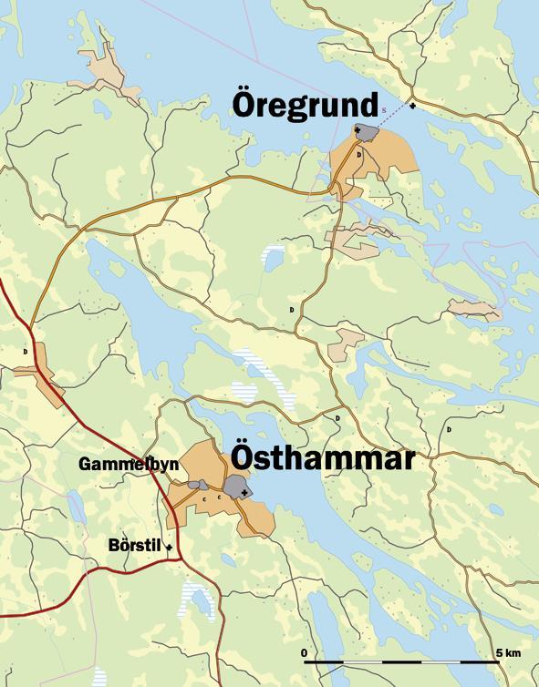 Historik Staden Figur 2. Översikt över Östhammar och Öregrund med platser omnämnda i texten markerade.