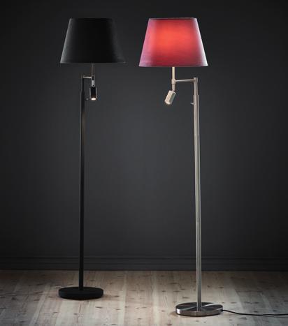 cm, GU10, Golvlampa Svante i svart metall, justerbara skärmar, LED-ljuskälla ingår, H 146 cm, G9, LAMPSKÄRM 249 GOLVLAMPFOT 1.