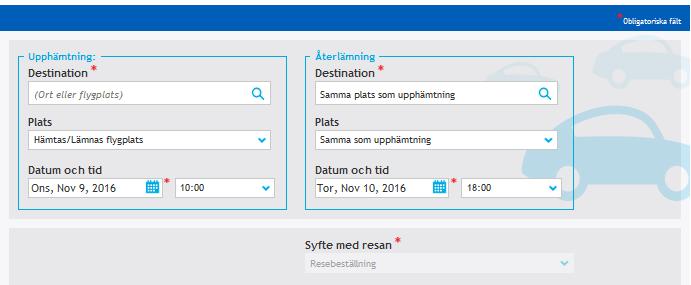 Fyll i plats, datum, tid och övriga sökkriterier och klicka sedan på knappen sök längre ner