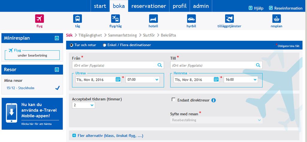 Begränsningar när man bokar flera resenärer: 1. Om det är tillåtet att skriva in resenärsnamn manuellt kan detta inte ändras när reservationen är bekräftad. 2.