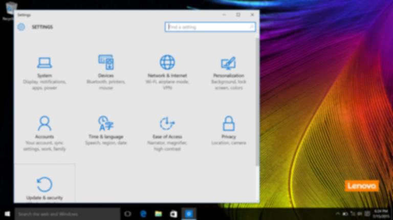 Kapitel 2. Börja använda Windows 10 Inställningar Inställningar låter dig utföra grundläggande uppgifter. Du kan även söka efter fler inställningar med sökrutan i inställningar i övre högra hörnet.
