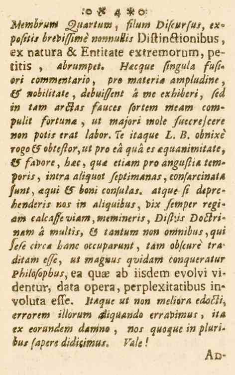 P 4 *O: Mtmbrum f/htartum, /s/««. Oi/^i. >»/«/, ex«pofitis bretiffimi nonnußis Diftin&ionibus, ex natura & Entitate extremorum, pe titi3, «ö^»«siee.