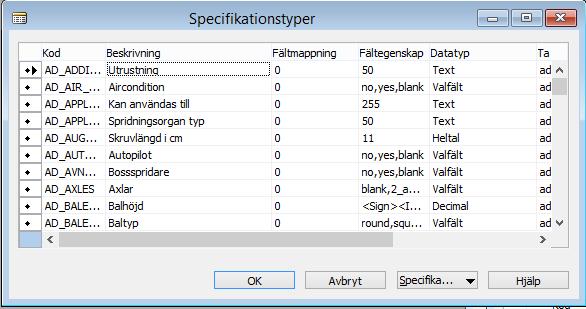 Med hjälp av Ctrl-knappen går det att markera flera specifikationer åt gången.